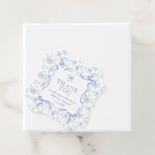 Toile Teddy Bear Dusty Blue Baby Dusche Vielen Dan Geschenkanhänger (Beispiel)