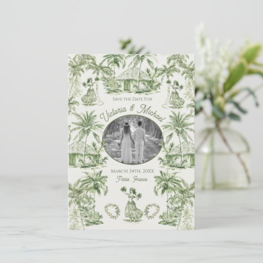 Toile Tropical Hawaiian Island Save the Date Foto Einladung (Stehend Vorderseite)
