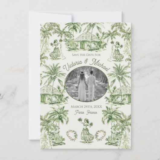 Toile Tropical Hawaiian Island Save the Date Foto Einladung (Vorderseite)