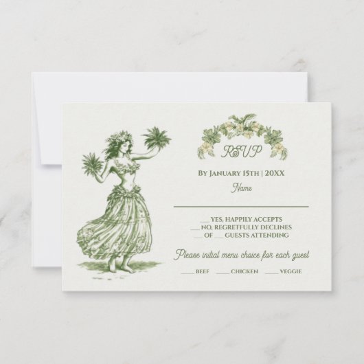 Toile Tropical Hawaiian Island Wedding RSVP Einladung (Vorderseite)