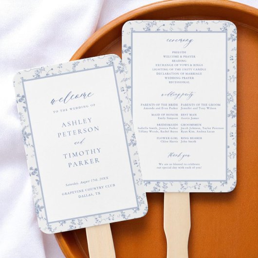 Toile Viktorianisch Blue Floral Wedding Zeremonie Fächer