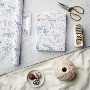 Toile Vintage Blau Blumen Something Blue Geschenke Geschenkpapier