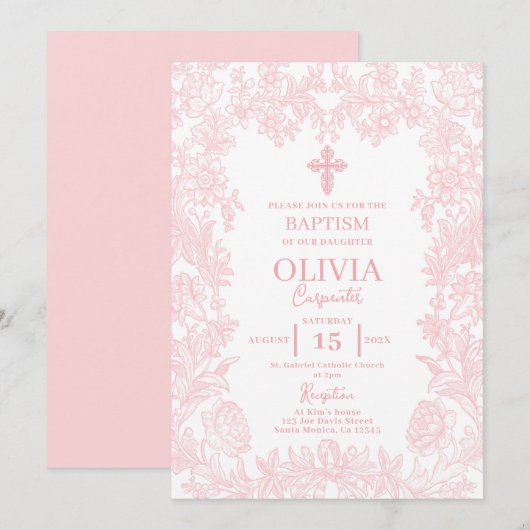 Toile Vintage Rahmen Taufe Einladung (Vorne/Hinten)