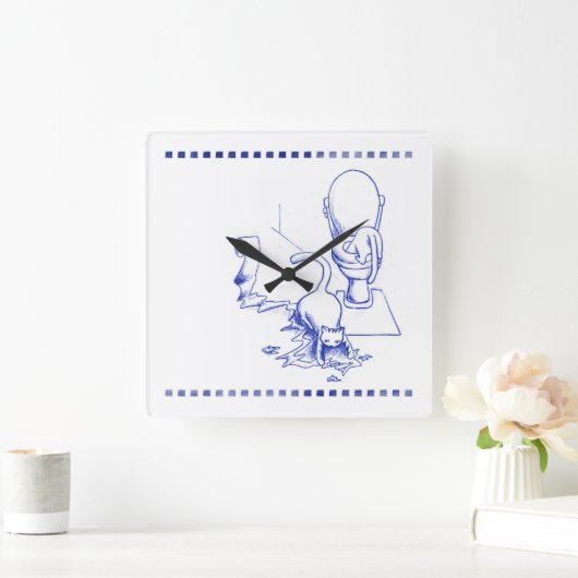 Toilette Drink Kitty Katze Badezimmer Toilette Aus Quadratische Wanduhr (Zuhause)