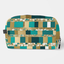 Toilettenbeutel Aquamarin grün und goldgelb geomet Waschbeutel