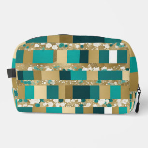 Toilettenbeutel Aquamarin grün und goldgelb geomet Waschbeutel