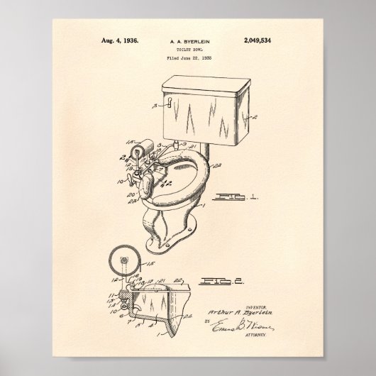 Toilettenkasten 1936 Patent Art Old Peper Poster (Vorne)