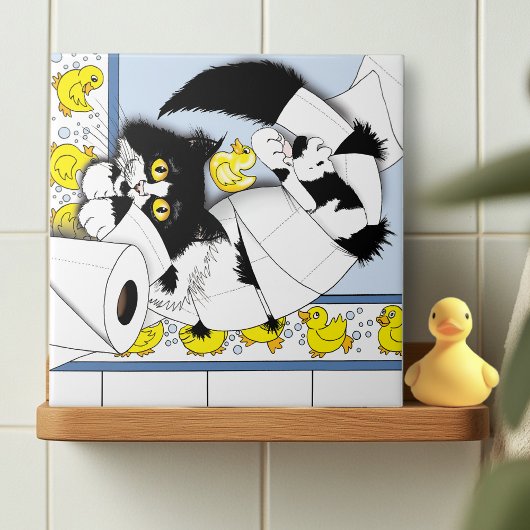 Toilettenpapier für Katzen blau gelb Fliese