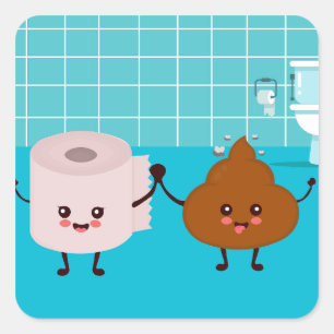Toilettenpapier & Kakaofreunde – Niedliche Cartoon Quadratischer Aufkleber