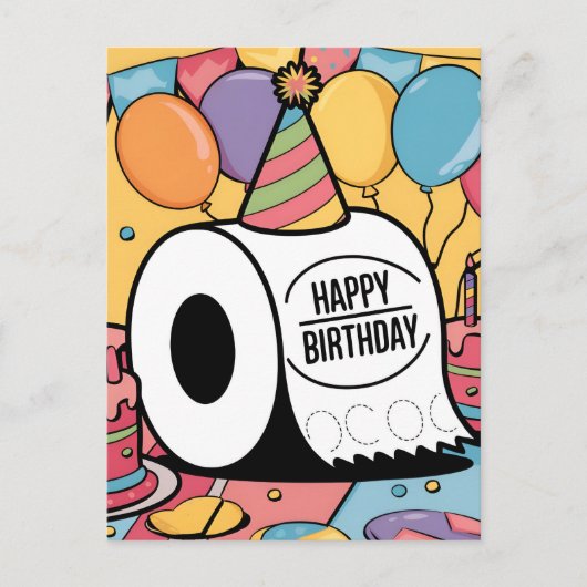 Toilettenpapier mit einem Geburtstagsballon Postkarte (Vorderseite)