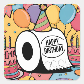 Toilettenpapier mit einem Geburtstagsballon Quadratischer Aufkleber