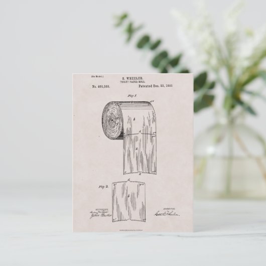 Toilettenpapier Patent Nr. 465,588 von S. Wheeler Postkarte (Stehend Vorderseite)