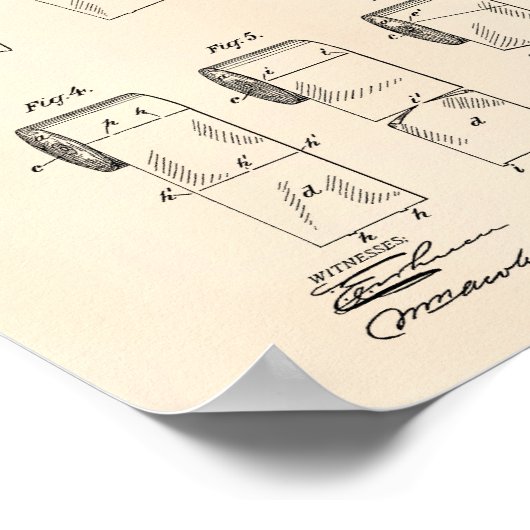 Toilettenpapier Roll 1891 Patent Art Old Peper Poster (Ecke)
