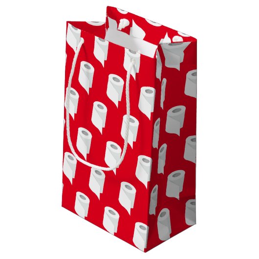 Toilettenpapier Roll Funny Quarantine Thema Red Kleine Geschenktüte (Rückseite Schrägansicht)