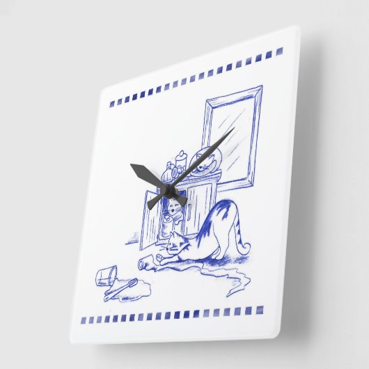 Toilettenpapier Spaß Kitty Katze Badezimmer Toilet Quadratische Wanduhr (Winkel)