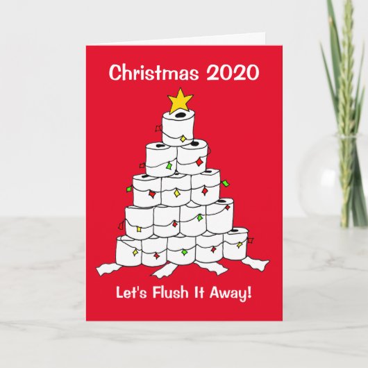 Toilettenrollen 2020 Weihnachtsbaumflush Feiertagskarte (Vorderseite)
