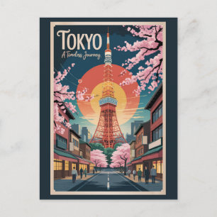 Tokio Japan Illustration Travel Art Vintag Postkarte