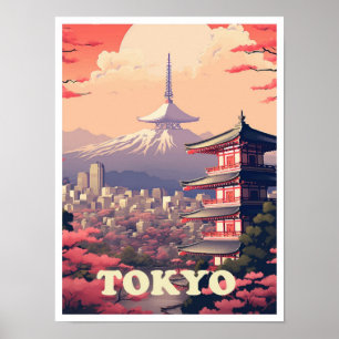 Tokio Japan Kunst Vintage Reise Illustration Poster