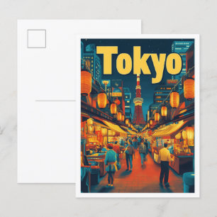 Tokio Japan Kunst Vintage Reise Illustration Postkarte