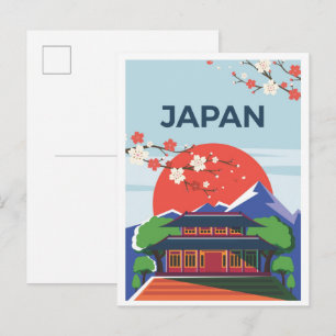 Tokio Japan Kunst Vintage Reise Illustration Postkarte