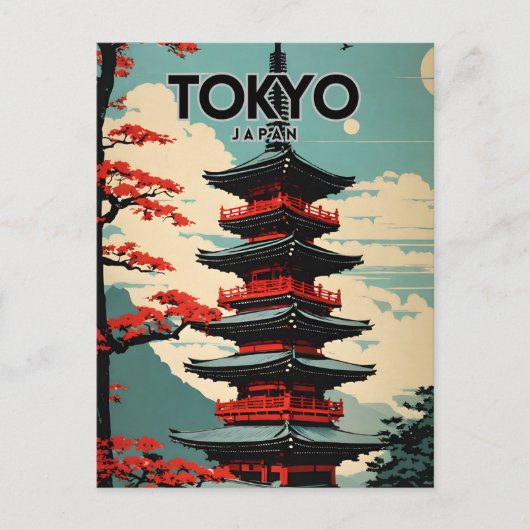 Tokio Japan Nostalgische Retroreise Postkarte (Vorderseite)