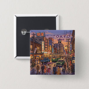 Tokio Japan Reise Kunst Vintage Button