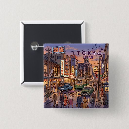 Tokio Japan Reise Kunst Vintage Button (Vorne & Hinten)
