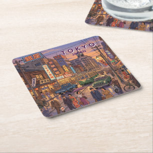 Tokio Japan Reise Kunst Vintage Rechteckiger Pappuntersetzer