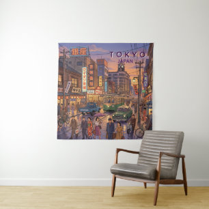 Tokio Japan Reise Kunst Vintage Wandteppich