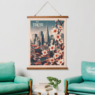 Tokio Japan Reise Vintage Geschenke Wandteppich Mit Holzrahmen