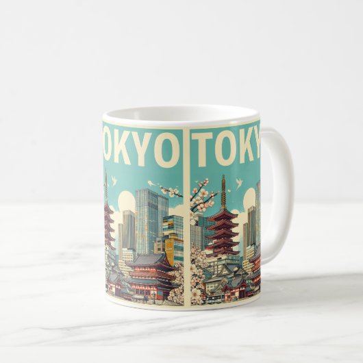 Tokio Japan Reise Vintage Lupen Kartengeschenke Kaffeetasse (VorderseiteRechts)