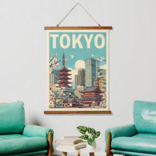 Tokio Japan Reise Vintage Lupen Kartengeschenke Wandteppich Mit Holzrahmen