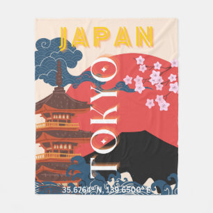 Tokio Japan Reisen Kunst, Retro Art Reisen Fleecedecke