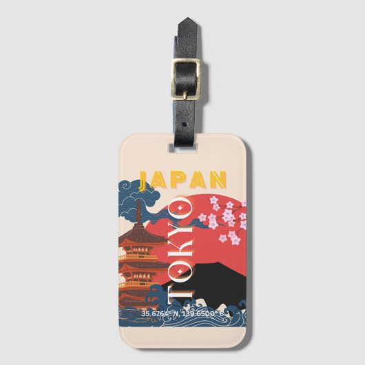 Tokio Japan Reisen Kunst, Retro Art Reisen Gepäckanhänger (Vorderseite Vertikal)
