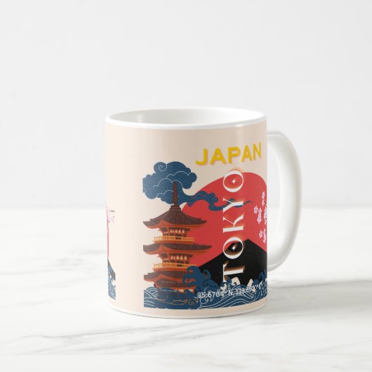 Tokio Japan Reisen Kunst, Retro Art Reisen Kaffeetasse (VorderseiteRechts)