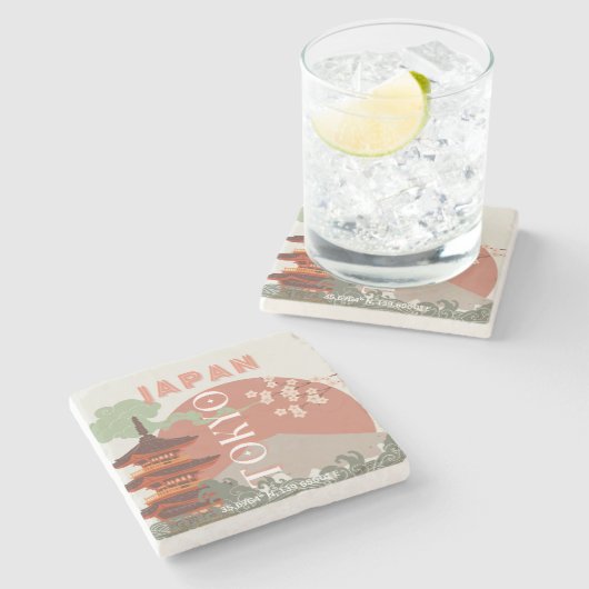 Tokio Japan Reisen Kunst, Retro Art Reisen Steinuntersetzer (Seitenansicht)