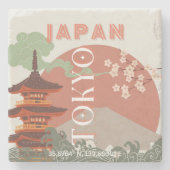 Tokio Japan Reisen Kunst, Retro Art Reisen Steinuntersetzer (Vorderseite)
