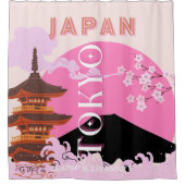 Tokio Japan Reisen Kunst, Retro Reisen Kunst, Rosa Duschvorhang (Vorderseite)