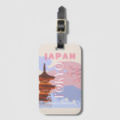 Tokio Japan Reisen Kunst, Retro Reisen Kunst, Rosa Gepäckanhänger (Vorderseite Vertikal)