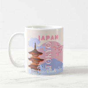 Tokio Japan Reisen Kunst, Retro Reisen Kunst, Rosa Kaffeetasse