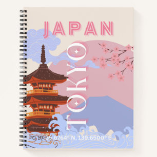 Tokio Japan Reisen Kunst, Retro Reisen Kunst, Rosa Notizblock