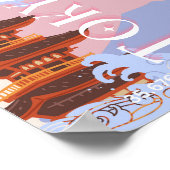 Tokio Japan Reisen Kunst, Retro Reisen Kunst, Rosa Poster (Ecke)