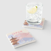 Tokio Japan Reisen Kunst, Retro Reisen Kunst, Rosa Steinuntersetzer (Seitenansicht)