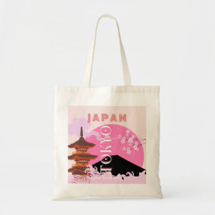 Tokio Japan Reisen Kunst, Retro Reisen Kunst, Rosa Tragetasche