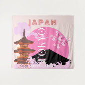 Tokio Japan Reisen Kunst, Retro Reisen Kunst, Rosa Wandteppich (Vorderseite (Horizontal))