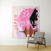 Tokio Japan Reisen Kunst, Retro Reisen Kunst, Rosa Wandteppich (Beispiel)