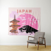 Tokio Japan Reisen Kunst, Retro Reisen Kunst, Rosa Wandteppich (Beispiel (Horizontal))