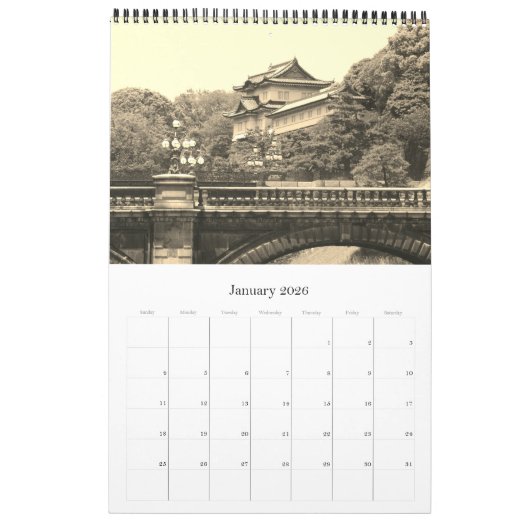 Tokio Japan Sepia 2025 Kalender (Jan 2026)