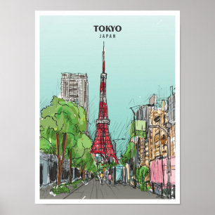 Tokio Japan Skizze Kunst Vintage Reise Poster