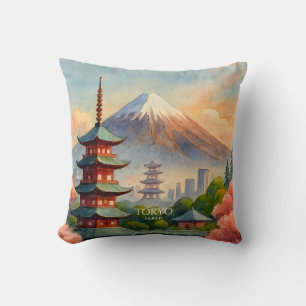 Tokio Japan Stadtlandschaft Aquarell Souvenir Kissen